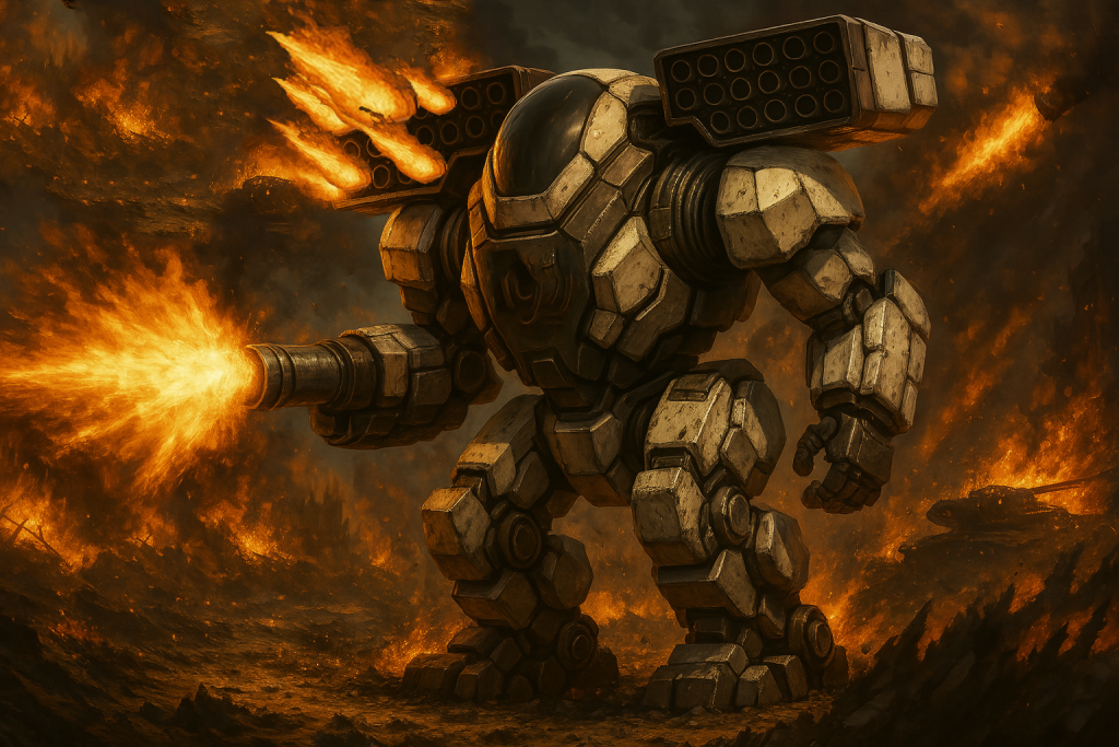 Untitled original Terran "oil painting," (c. 2784) of ORCA LRMx STORMPOD during unknown battle. Painted by artist Jurg de Vrenn (2780-2861). (Courtesy image).